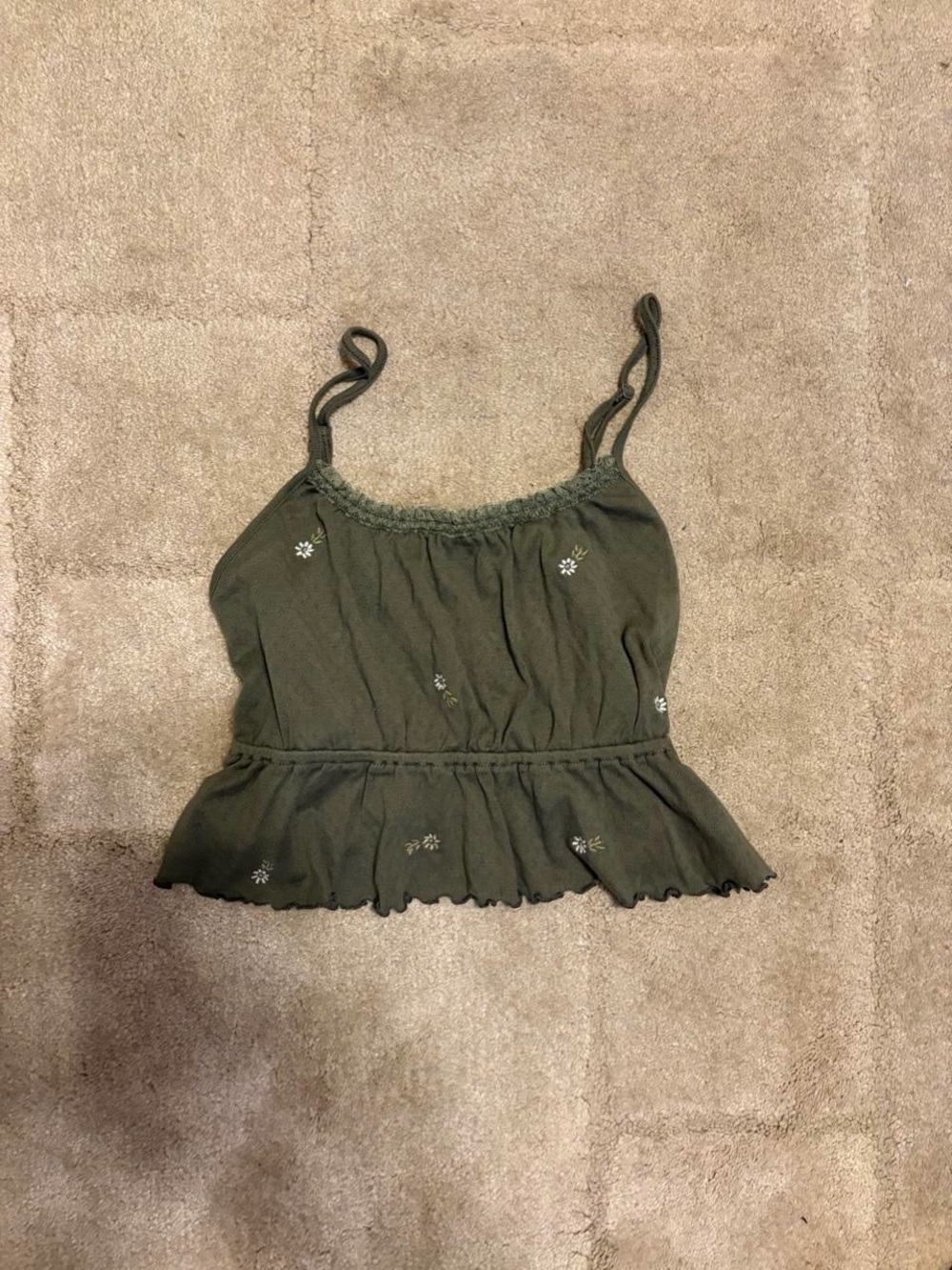 American Eagle Olive Green Floral Peplum Tank Top